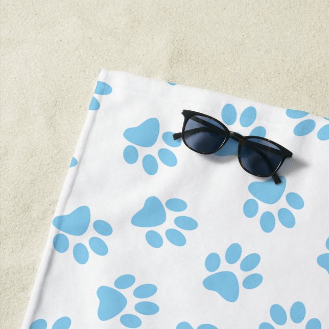 Pattern Of Paws, Dog Paws, Baby Blue Paws Beach Towel (In Situ)