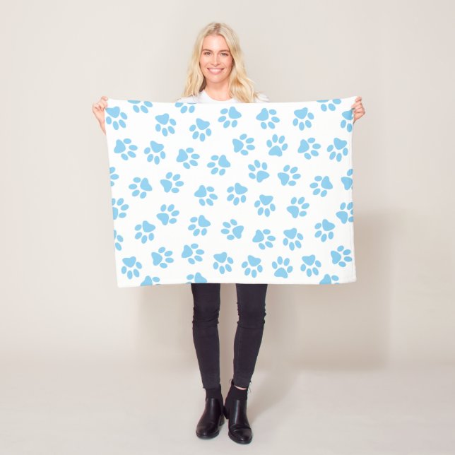 Pattern Of Paws, Dog Paws, Baby Blue Paws Fleece Blanket (In Situ)
