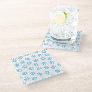 Pattern Of Paws, Dog Paws, Baby Blue Paws Glass Coaster