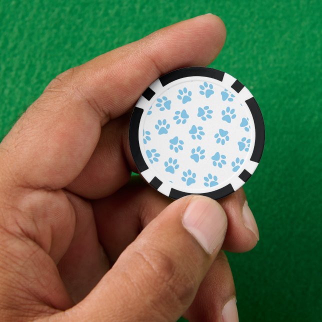 Pattern Of Paws, Dog Paws, Baby Blue Paws Poker Chips (Hand)