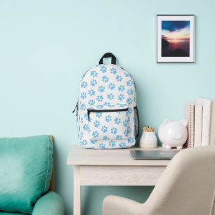 Pattern Of Paws, Dog Paws, Baby Blue Paws Printed Backpack