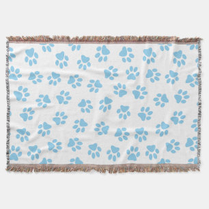 Pattern Of Paws, Dog Paws, Baby Blue Paws Throw Blanket