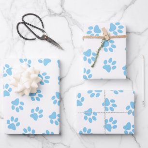 Pattern Of Paws, Dog Paws, Baby Blue Paws Wrapping Paper Sheet