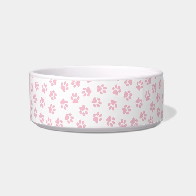Pattern Of Paws, Dog Paws, Baby Pink Paws Bowl (Front)
