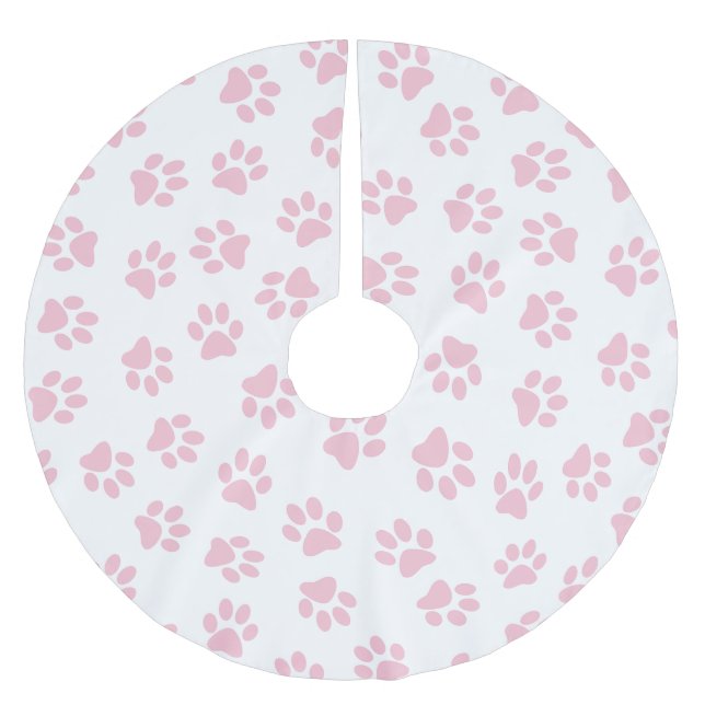 Pattern Of Paws, Dog Paws, Baby Pink Paws Brushed Polyester Tree Skirt (Front)