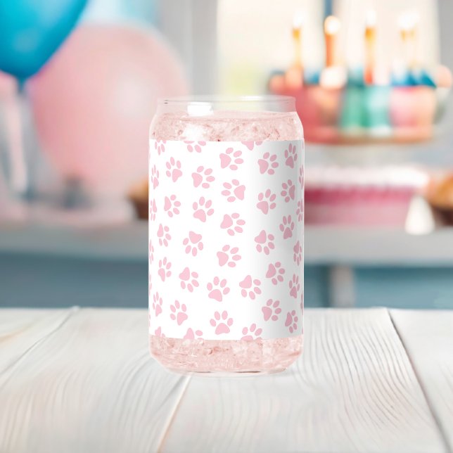 Pattern Of Paws, Dog Paws, Baby Pink Paws Can Glass (Insitu (Baby Shower))