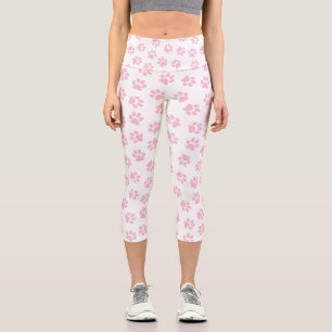 Pattern Of Paws, Dog Paws, Baby Pink Paws Capri Leggings
