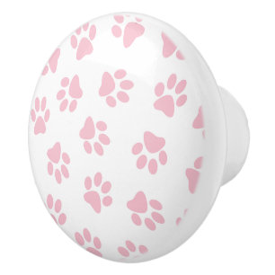 Pattern Of Paws, Dog Paws, Baby Pink Paws Ceramic Knob