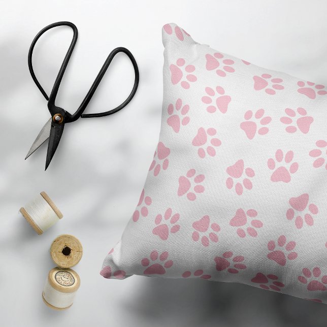 Pattern Of Paws, Dog Paws, Baby Pink Paws Decorative Cushion (Creator Uploaded)