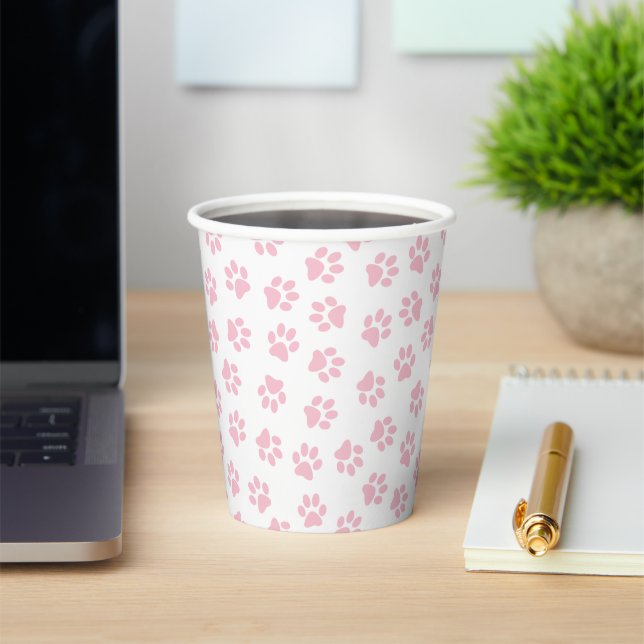 Pattern Of Paws, Dog Paws, Baby Pink Paws Paper Cups (Insitu)