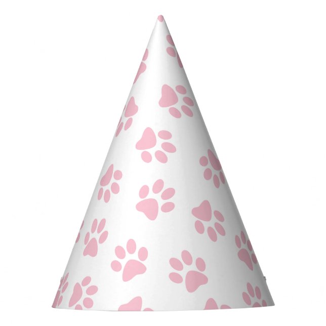 Pattern Of Paws, Dog Paws, Baby Pink Paws Party Hat (Front)