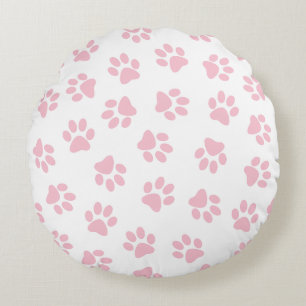 Pattern Of Paws, Dog Paws, Baby Pink Paws Round Cushion