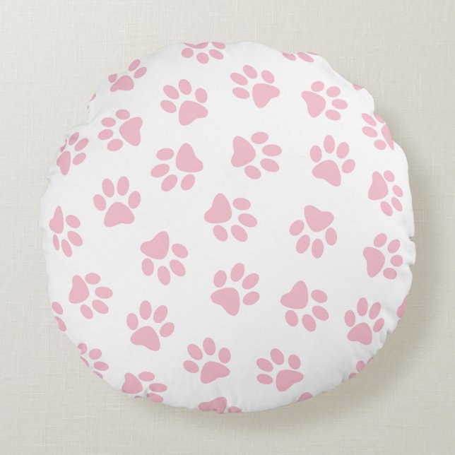 Pattern Of Paws, Dog Paws, Baby Pink Paws Round Cushion (Front)