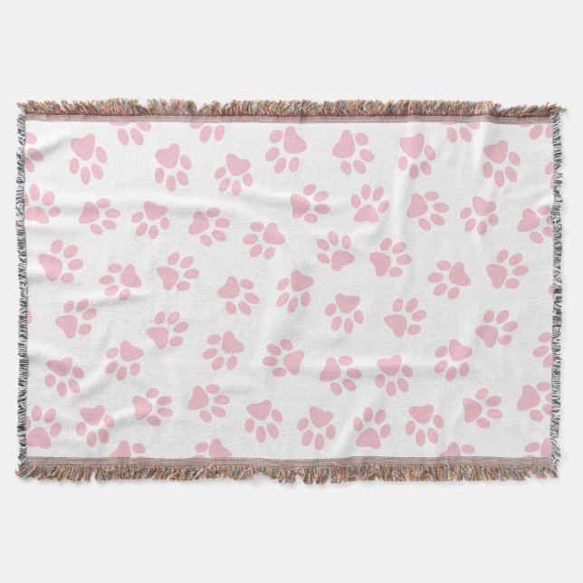 Pattern Of Paws, Dog Paws, Baby Pink Paws Throw Blanket (Front)