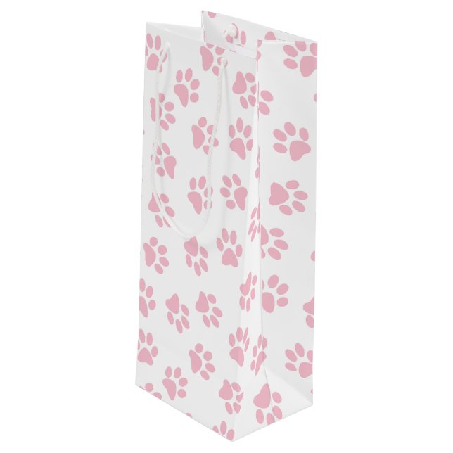 Pattern Of Paws, Dog Paws, Baby Pink Paws Wine Gift Bag (Back Angled)