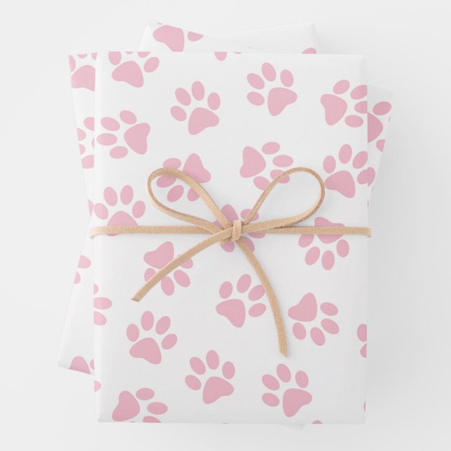Pattern Of Paws, Dog Paws, Baby Pink Paws Wrapping Paper Sheet (In situ)