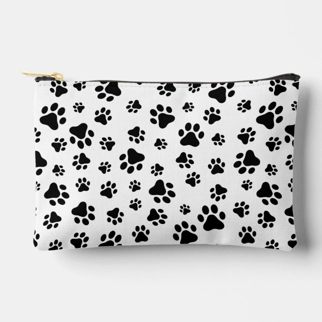 Pattern Of Paws, Dog Paws, Black and White Accessory Pouch (Front)
