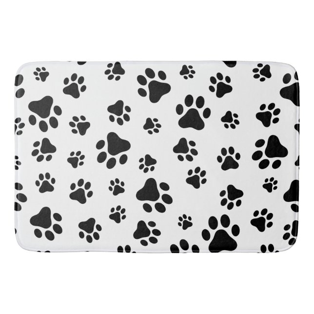 Pattern Of Paws, Dog Paws, Black and White Bath Mat (Front)