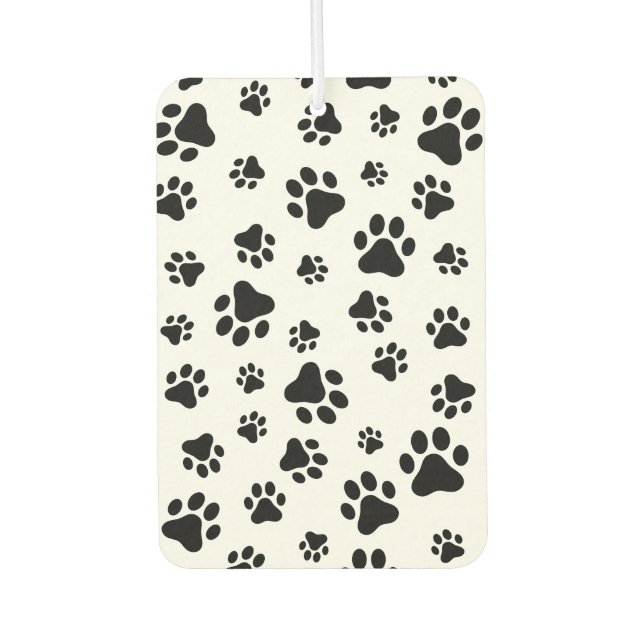 Pattern Of Paws, Dog Paws, Black and White Car Air Freshener (Front)