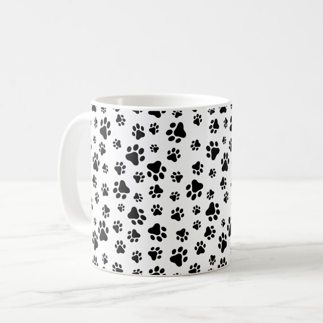 Pattern Of Paws, Dog Paws, Black and White Coffee Mug (Front Left)