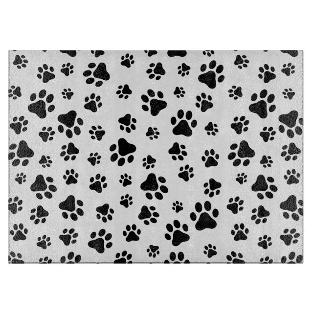 Pattern Of Paws, Dog Paws, Black and White Cutting Board (Front)