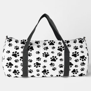 Pattern Of Paws, Dog Paws, Black and White Duffle Bag