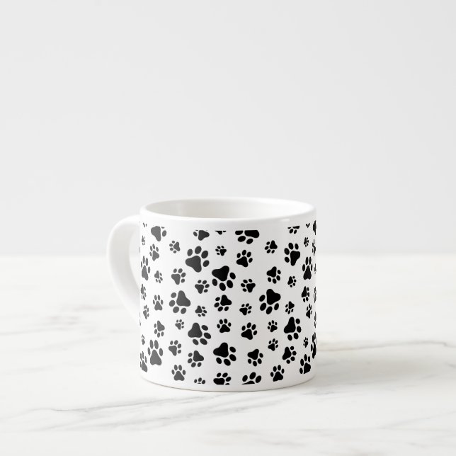 Pattern Of Paws, Dog Paws, Black and White Espresso Cup (Front Left)