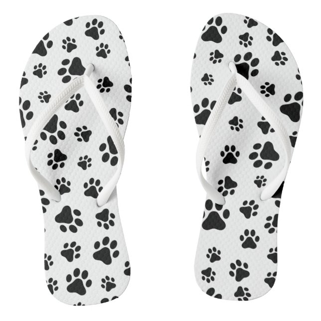 Pattern Of Paws, Dog Paws, Black and White Flip Flops (Footbed)