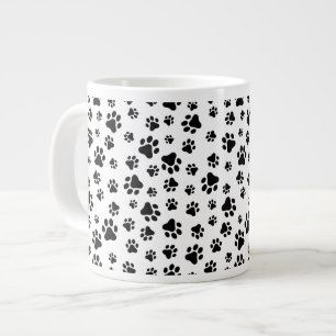 Pattern Of Paws, Dog Paws, Black and White Large Coffee Mug