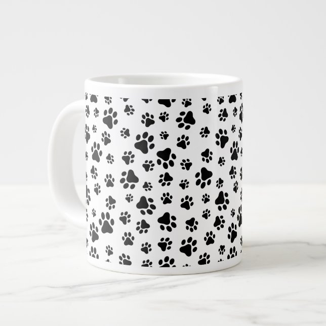 Pattern Of Paws, Dog Paws, Black and White Large Coffee Mug (Front Left)