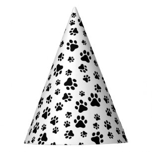 Pattern Of Paws, Dog Paws, Black and White Party Hat