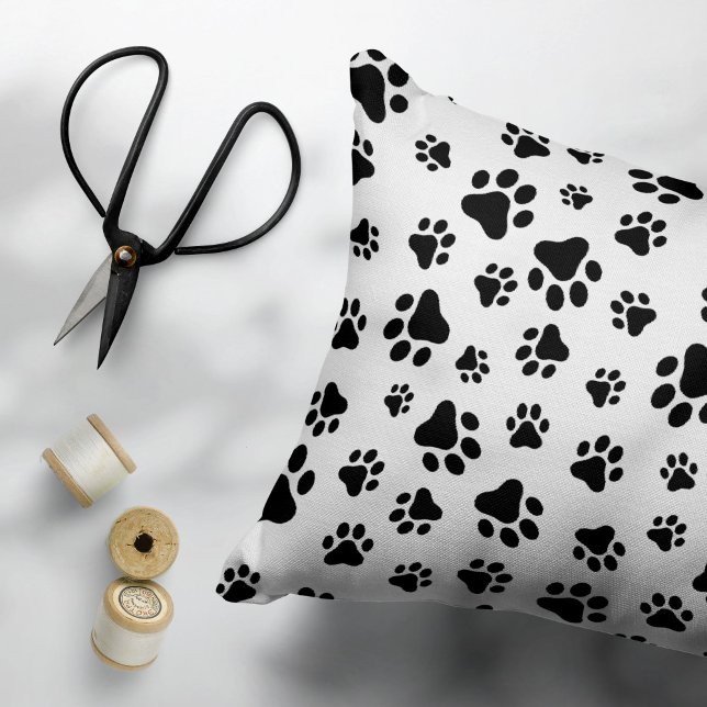 Pattern Of Paws, Dog Paws, Black and White Pillowcase (Creator Uploaded)