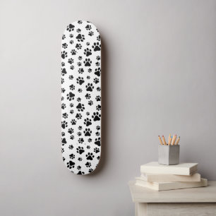 Pattern Of Paws, Dog Paws, Black and White Skateboard