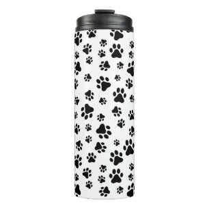 Pattern Of Paws, Dog Paws, Black and White Thermal Tumbler
