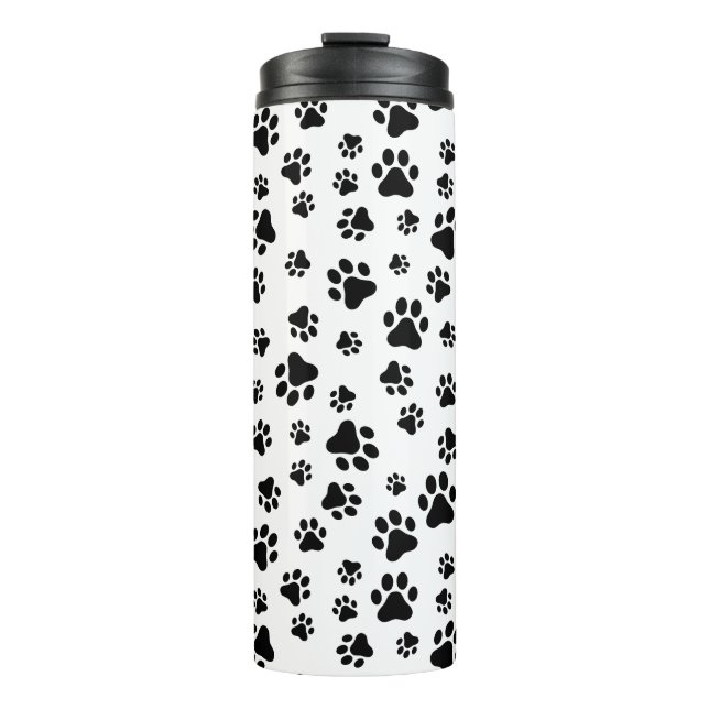 Pattern Of Paws, Dog Paws, Black and White Thermal Tumbler (Front)