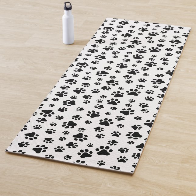 Pattern Of Paws, Dog Paws, Black and White Yoga Mat (In Situ)