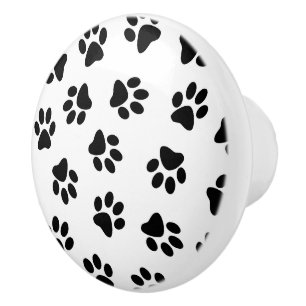 Pattern Of Paws, Dog Paws, Black Paws Ceramic Knob