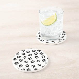 Pattern Of Paws, Dog Paws, Black Paws Coaster