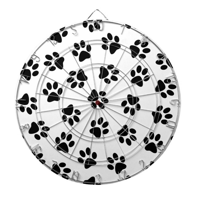 Pattern Of Paws, Dog Paws, Black Paws Dartboard (Front)