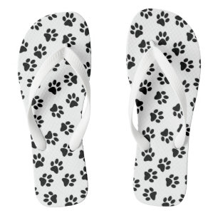 Pattern Of Paws, Dog Paws, Black Paws Flip Flops