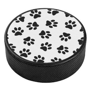 Pattern Of Paws, Dog Paws, Black Paws Hockey Puck