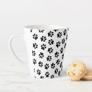 Pattern Of Paws, Dog Paws, Black Paws Latte Mug
