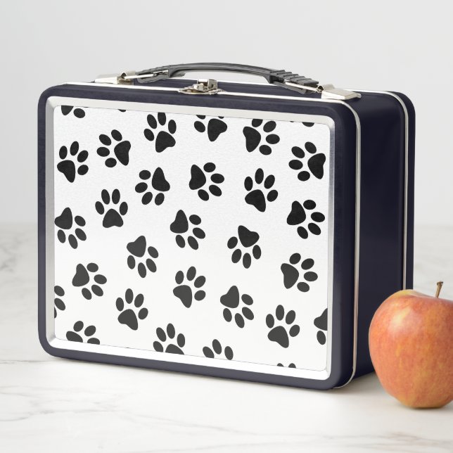 Pattern Of Paws, Dog Paws, Black Paws Metal Lunch Box (In Situ)