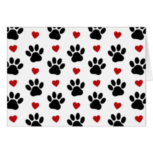 Pattern Of Paws, Dog Paws, Black Paws, Red Hearts