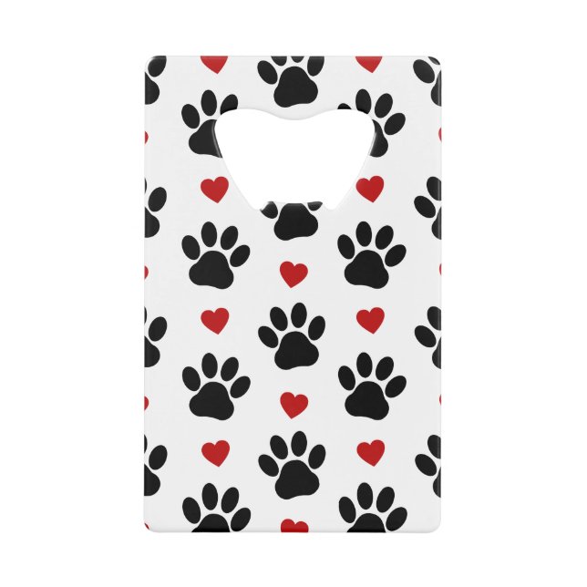 Pattern Of Paws, Dog Paws, Black Paws, Red Hearts (Front)
