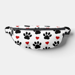 Pattern Of Paws, Dog Paws, Black Paws, Red Hearts Bum Bags