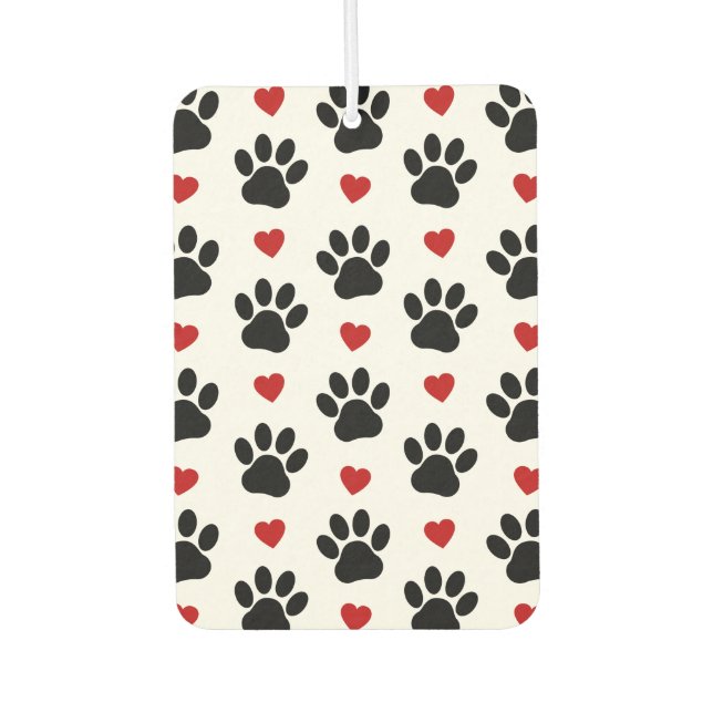 Pattern Of Paws, Dog Paws, Black Paws, Red Hearts Car Air Freshener (Front)