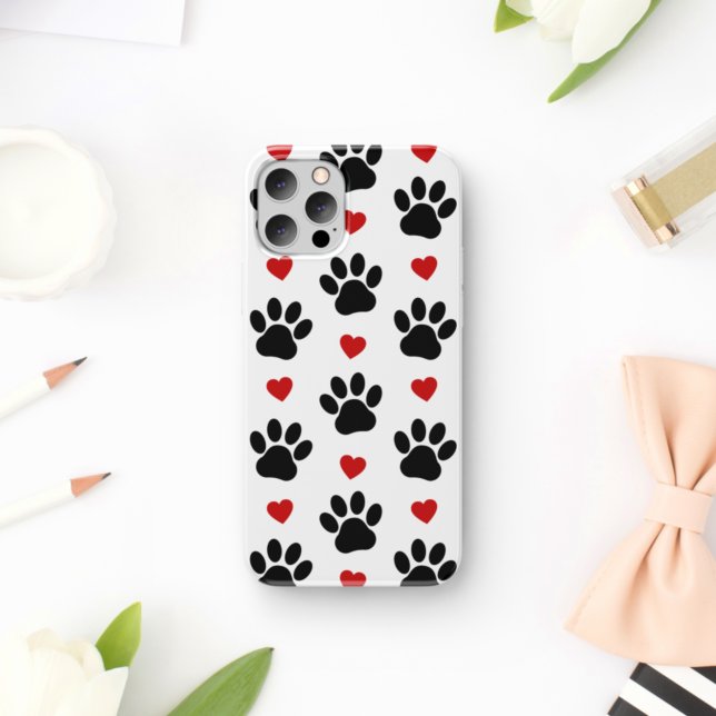 Pattern Of Paws, Dog Paws, Black Paws, Red Hearts Case-Mate iPhone Case (Creator Uploaded)