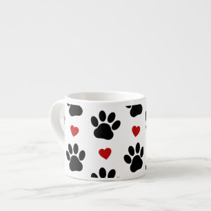 Pattern Of Paws, Dog Paws, Black Paws, Red Hearts Espresso Cup
