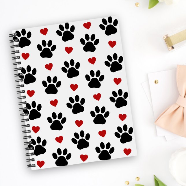 Pattern Of Paws, Dog Paws, Black Paws, Red Hearts Planner (Creator Uploaded)